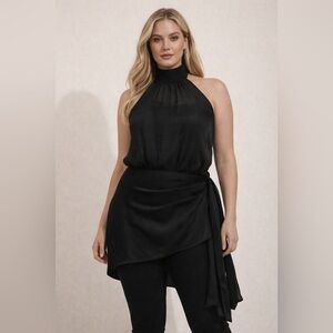 VENUS Black Silky Sheer High Neck Halter Top Tie Waist Size 20